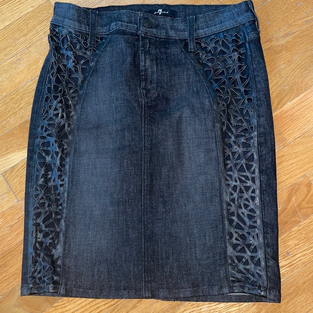 7 for all mankind black size 27 denim skirt with faux leather trim